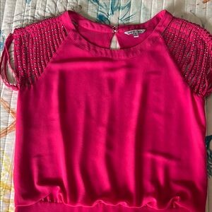 Naked Zebra Pink Ruched Short Sleeve Blouse